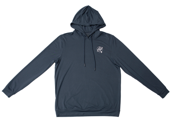 Hometown Hackers performance hoodie in navy with logo and drawstring hood premium outerwear