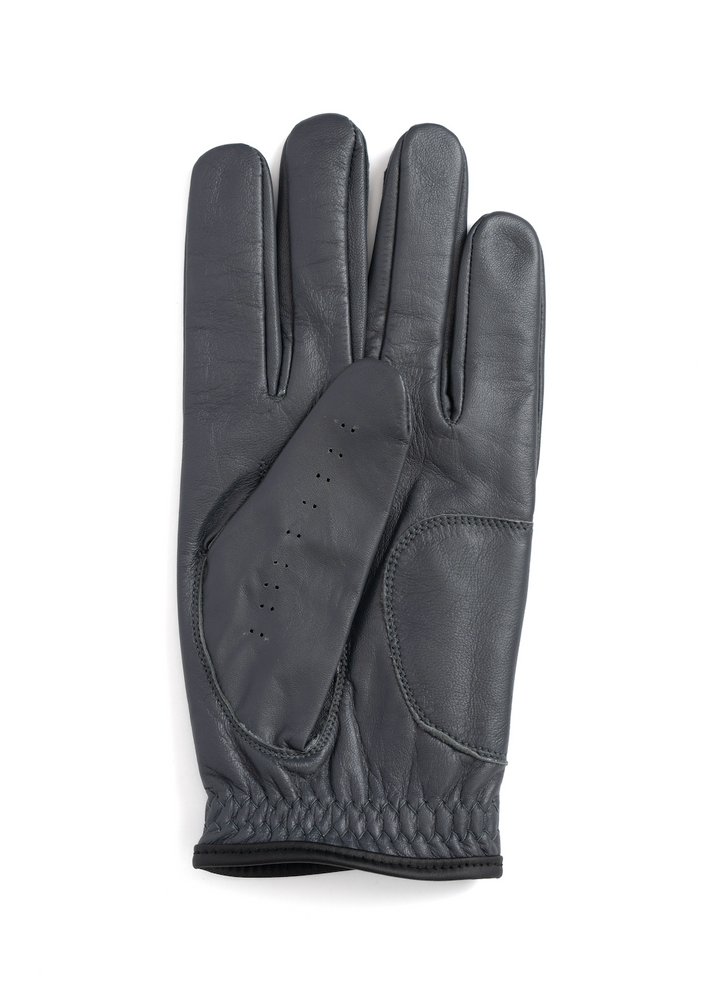 Black premium golf glove for lefties made of soft leather with breathable perforations