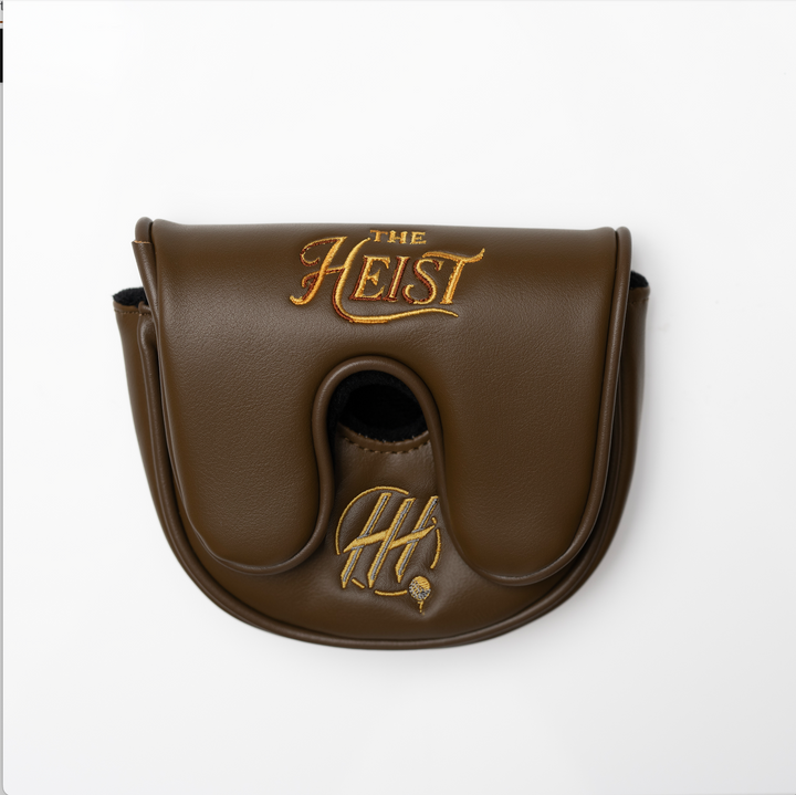 Hometown Hackers premium golf center shafted mallet headcover in brown with The Heist embroidery