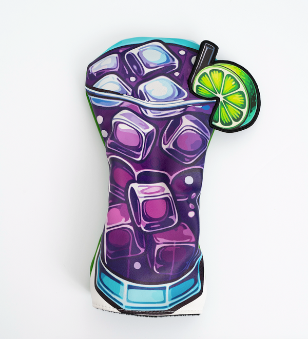 Premium golf headcover featuring a colorful cocktail glass with ice cubes and lime design