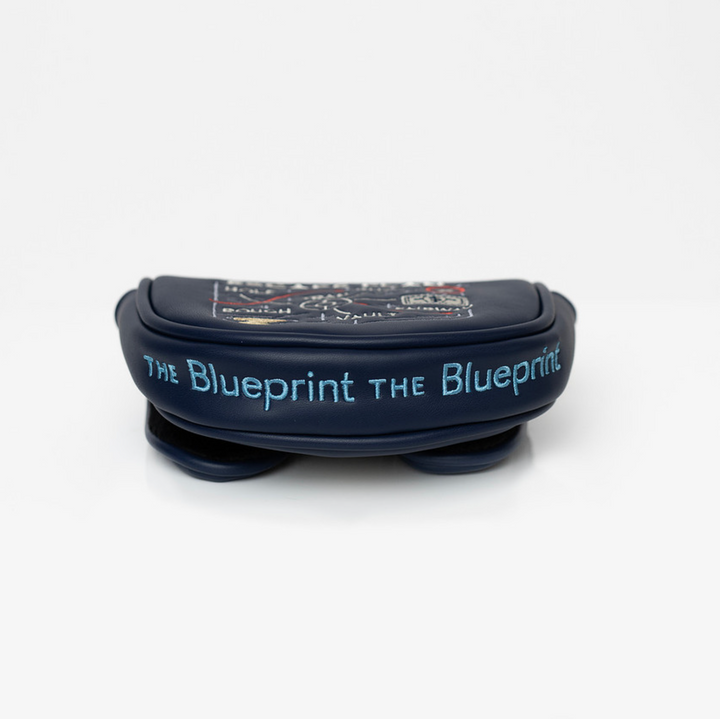 Hometown Hackers premium golf putter cover in navy blue with The Blueprint embroidery