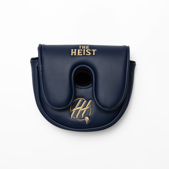 Hometown Hackers premium golf putter cover in navy blue with gold The Heist logo