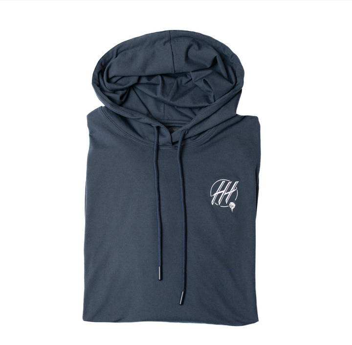 Hometown Hackers navy blue performance hoodie folded with logo on chest premium outerwear